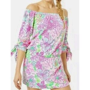 Lilly Pulitzer Lana Skort Romper Off The Shoulder Pink Green Women's Size S New
